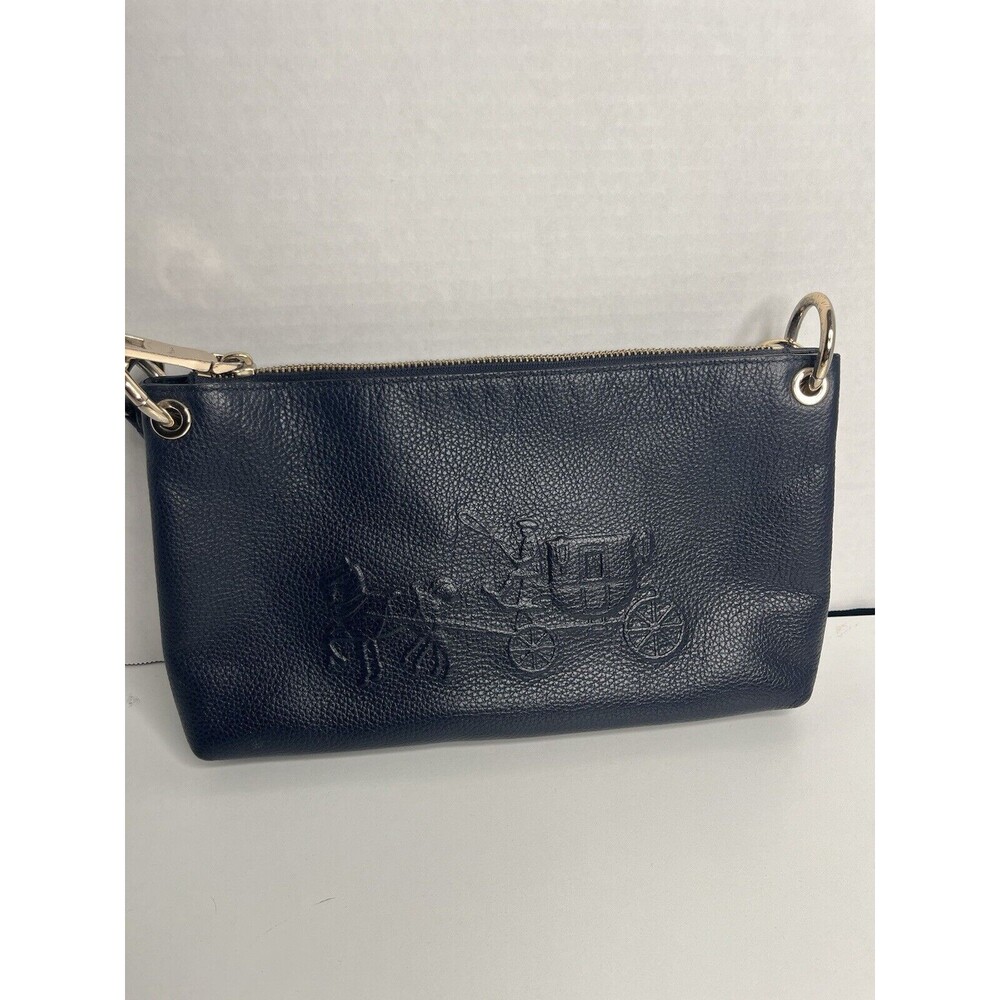 Coach Embossed Leather Horse Carriage  Shoulder Handbag Navy Blue Leather HTF